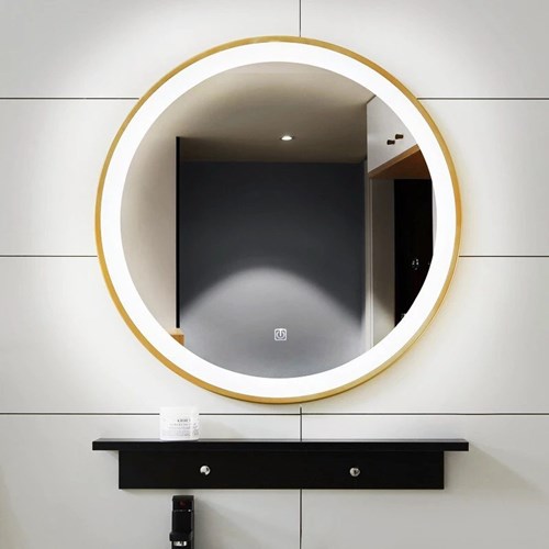 Gương led tròn – Khung nhôm mạ vàng