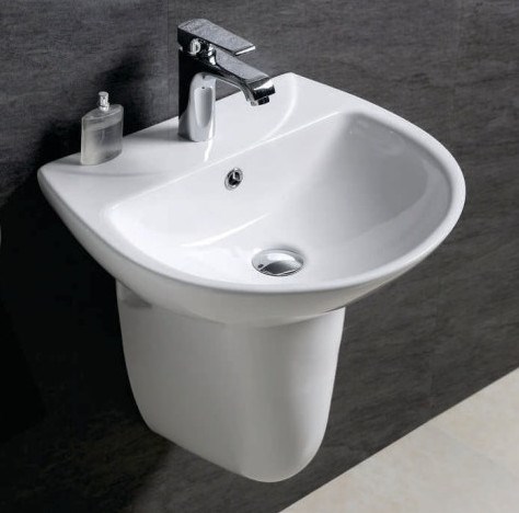 Chậu lavabo chân lửng 1 lỗ treo tường