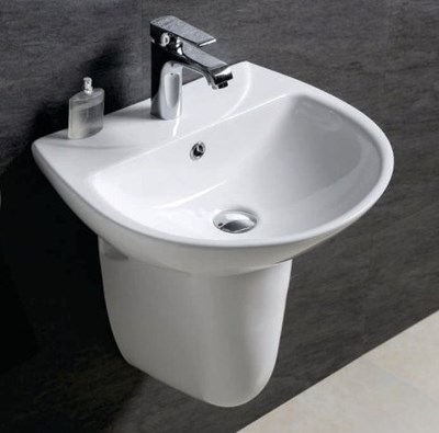 Chậu lavabo chân lửng 1 lỗ treo tường